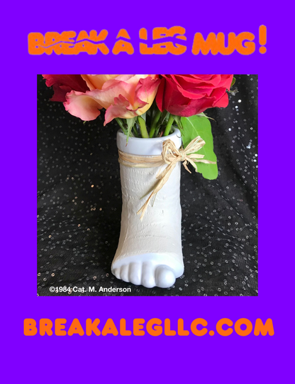 Break a Leg vase with roses, sparkle background.