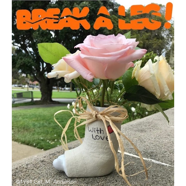 Break a Leg mug and vase with roses, autographed and signed with love.  