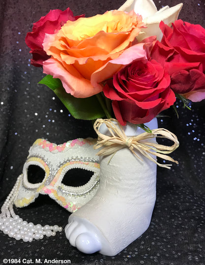 break a leg mug as vase for theater and actors shown with performance mask