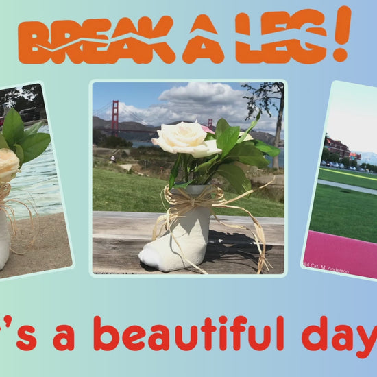Video of break a leg mugs and vases in the Presidio.  Gifts of a foot in cast you can write on and decorate.