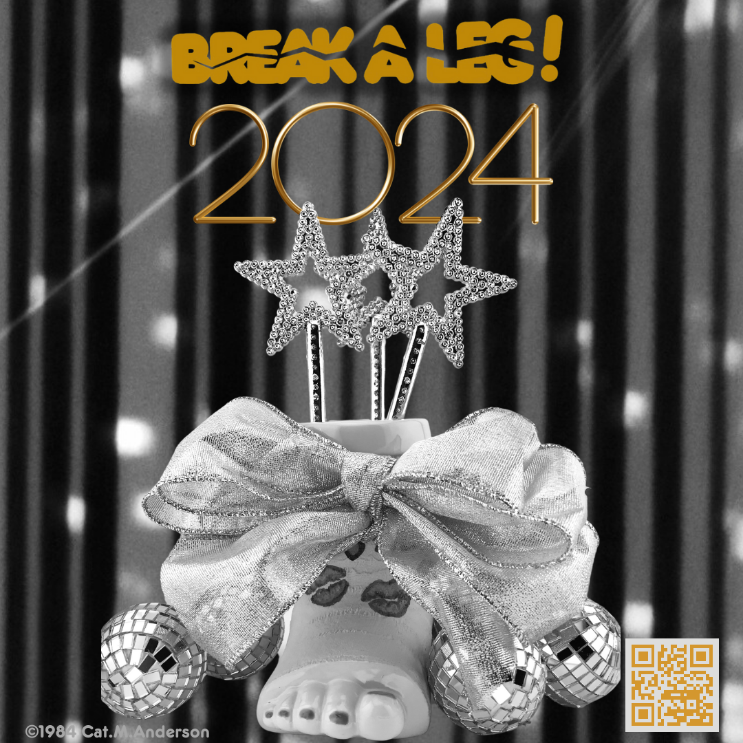 Break a Leg mug and vase celebrate new year with stars, ribbon and mirror balls.  For actors, dancers, writers, singers, directors, casting agents, healthcare, foot injuries, orthopedics, events, filmmaking, theater